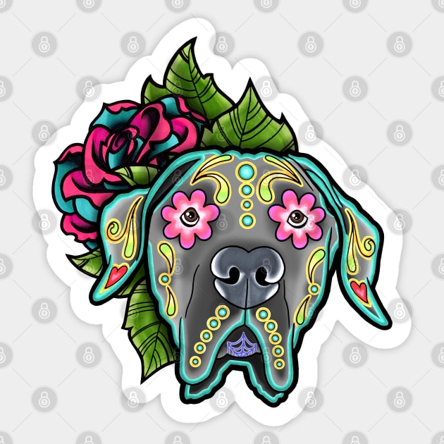 Great Dane - Floppy Ear Edition - Day of the Dead Sugar Skull Dog Sticker by prettyinink